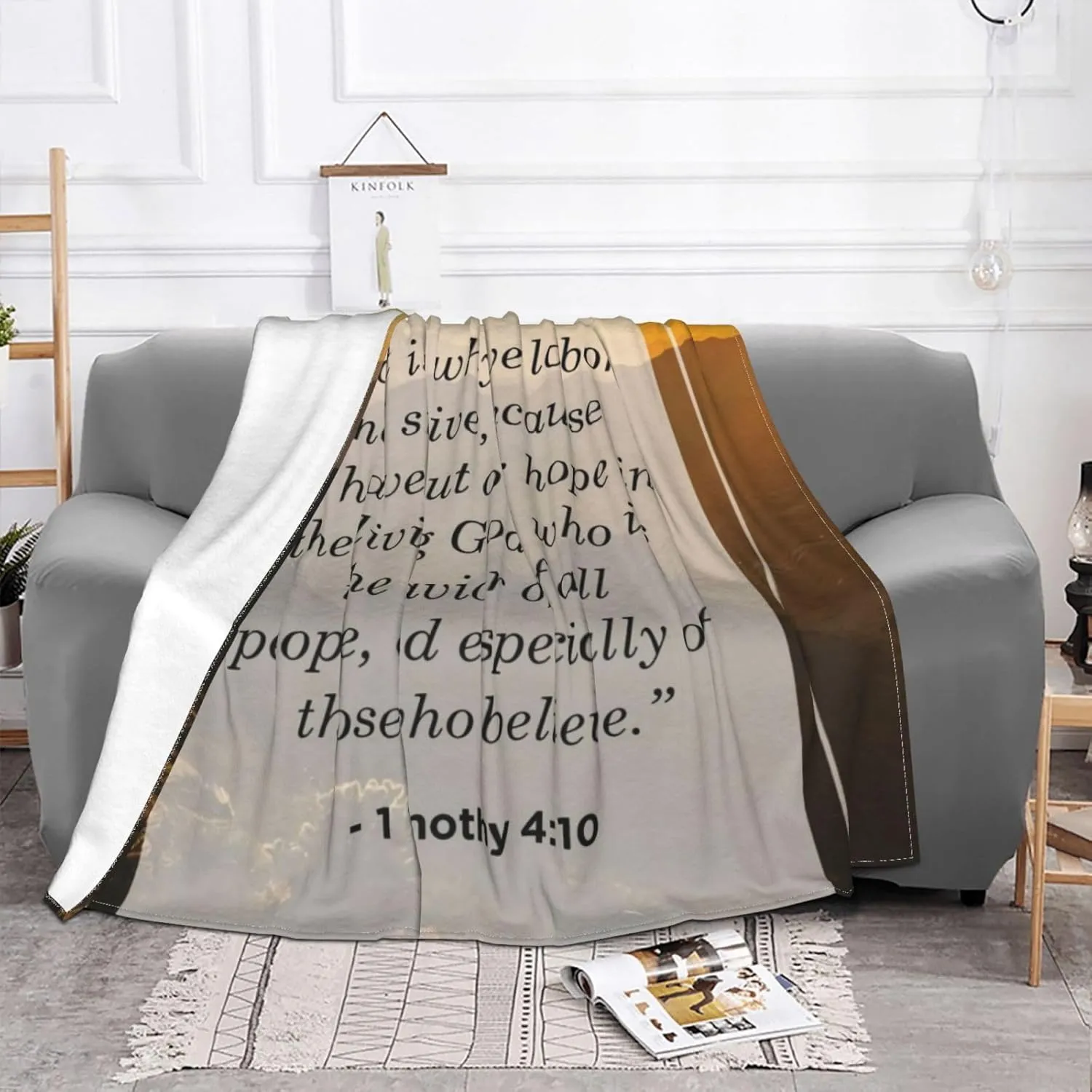 1 Timothy 4 10 60"X50" Flannel Blanket - 100% Soft Polyester, Lightweight and Warm, Suitable for Families, Camping, Travel
