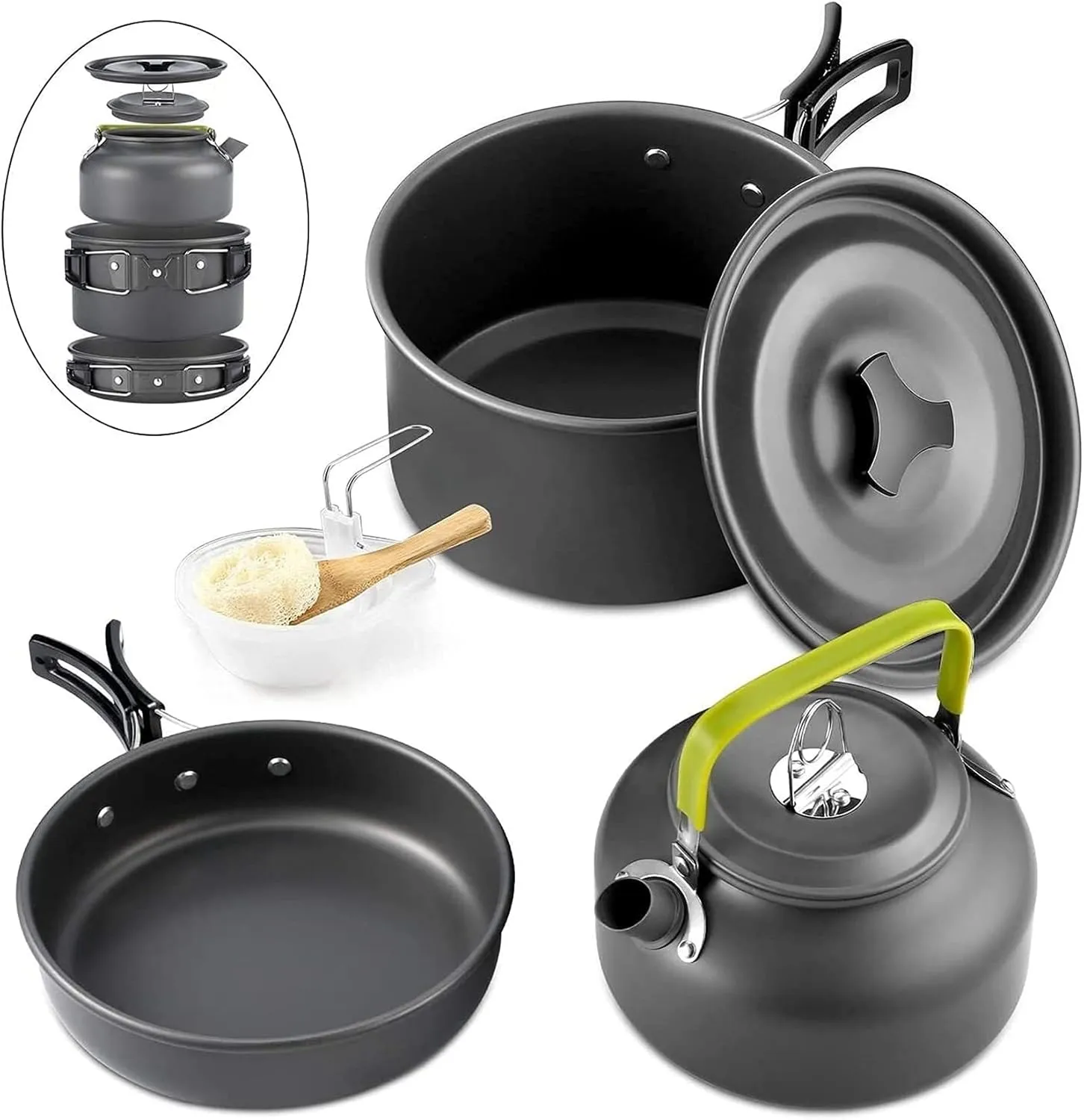 10-Piece Cookware Kit Picnic Pots Camping Set for Outdoor Hiking BBQ, Foldable