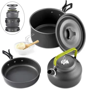 10-Piece Cookware Kit Picnic Pots Camping Set for Outdoor Hiking BBQ, Foldable