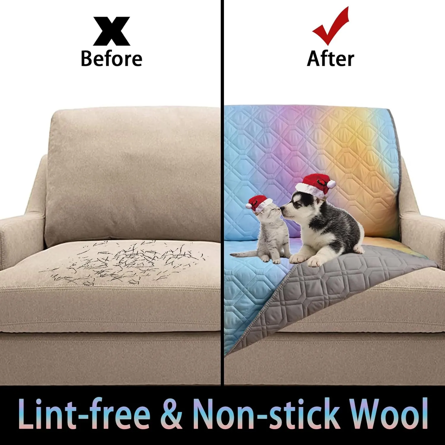 100% Waterproof Dog Bed Cover 30x70 inch Reversible Changing Pad Reusable Camping Mat for Kids/Pet/Dog/Cat Washable Geometric Embroidery Blanket Patchwork Rainbow Ombre Printed Gray