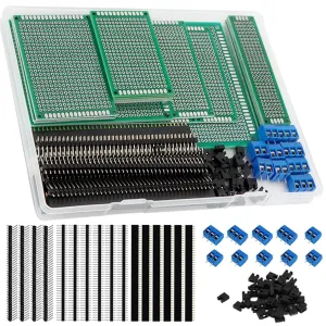110-Piece PCB Circuit Board Prototype Kit, Double-Sided Perf Boards in 6 Sizes (Large, Medium, Small), Compatible with Arduino, 36PCS 40 Pin 2.54mm Male and Female Header Connector