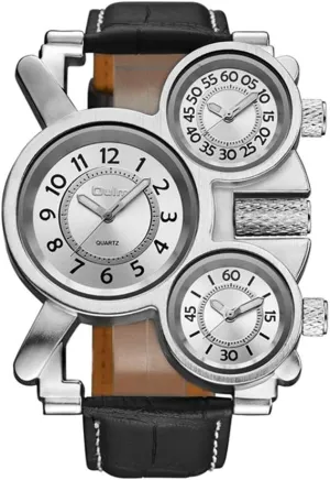 1167 Mens Top Brand Multi-Function 3-Movt Quartz Leather Wrist Watch