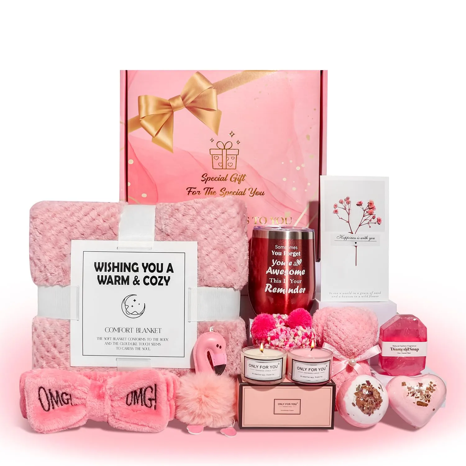 12 Pcs Birthday Gifts for Women, Self Care Gifts, Unique Relaxing Spa Gift Basket with Luxury Flannel Blanket, Get Well Soon Gifts for Women, Mom, Friends, Sister, Wife, Mother's Day,Valentine's Day