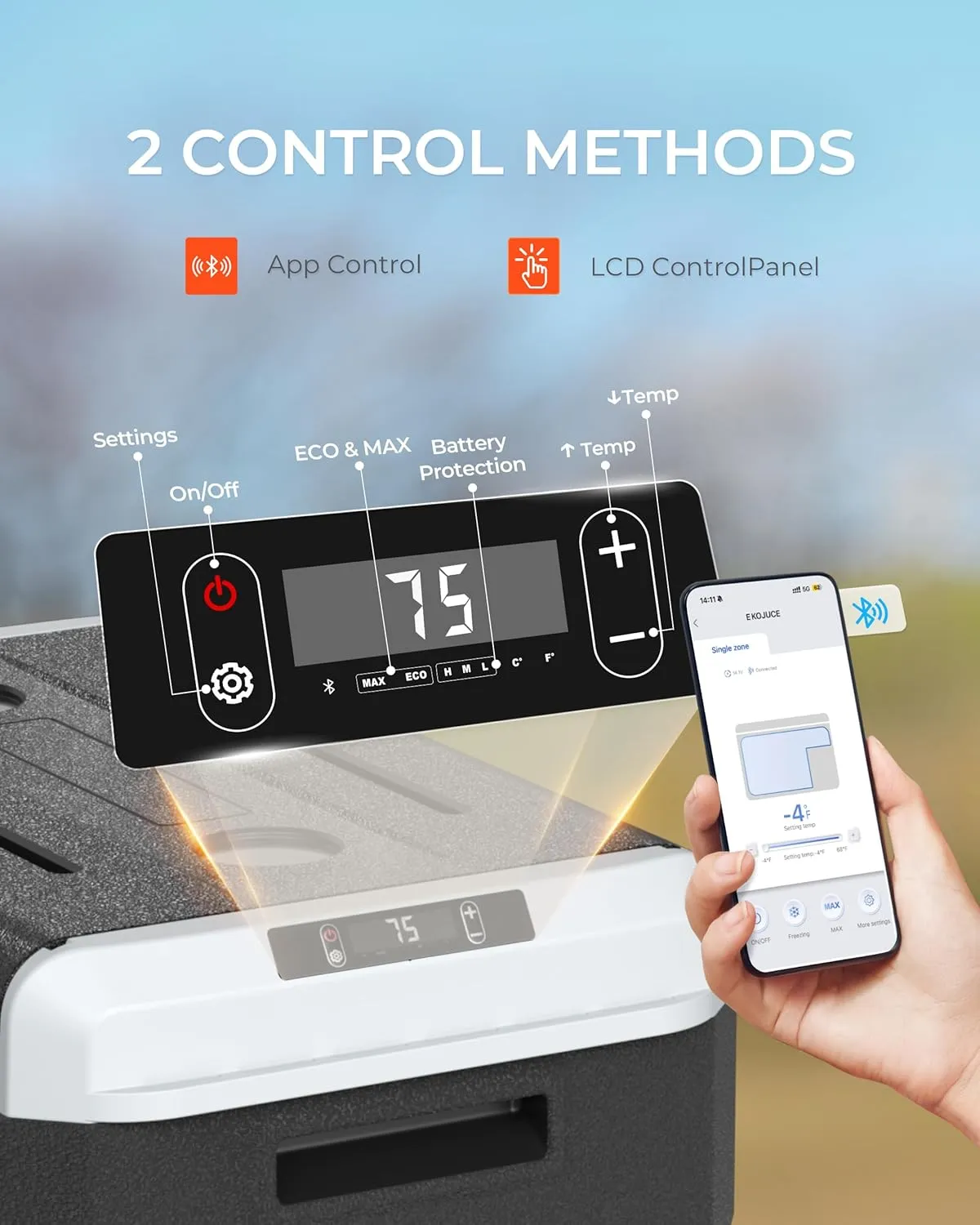 12 Volt Refrigerator, 53 Quart Electric Cooler, Car Fridge 12V/24V DC 110~240V AC, Portable Freezer -4℉~68℉, APP Control, Portable 12V Refrigerator Fridge for Truck, RV, Camping,Travel