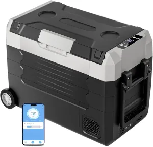 12 Volt Refrigerator, 53QT(50L) Compressor Electric Cooler with Wheels, Car Fridge with APP Control, Portable Freezer -13℉~68℉, 12/24V DC 110-240V AC Car Cooler for Camping, Travel, Road Trips