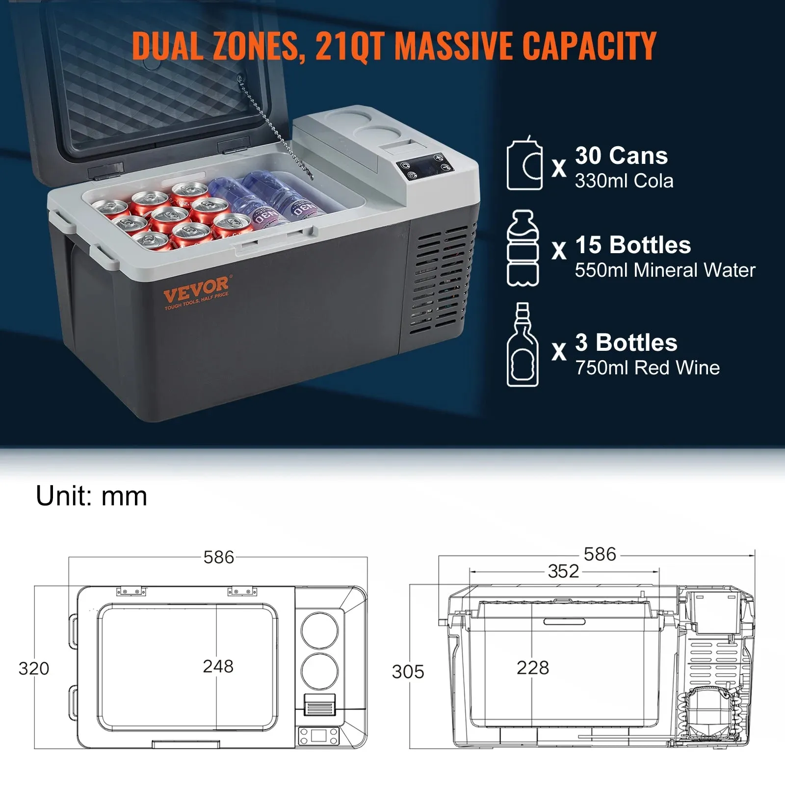 12v 20L/21q Portable Car Fridge Freezer Cooler for Camping & Fishing