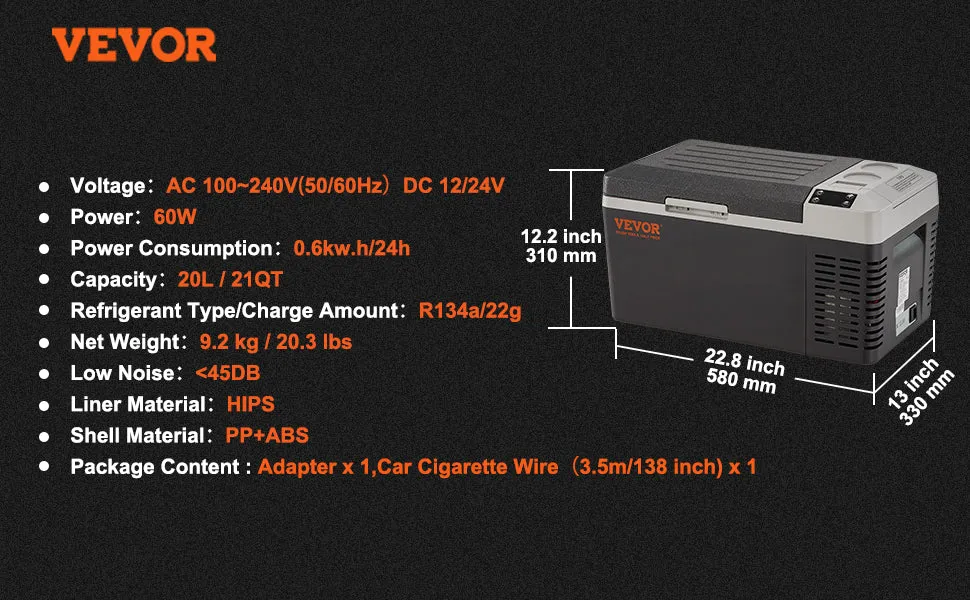 12v 20L/21q Portable Car Fridge Freezer Cooler for Camping & Fishing
