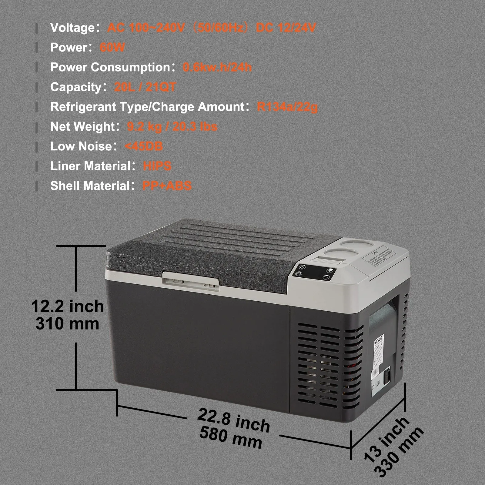 12v 20L/21q Portable Car Fridge Freezer Cooler for Camping & Fishing