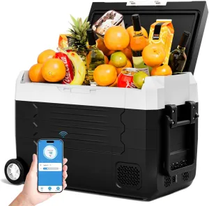 12V Car Refrigerator 59QT(56L) Car Fridge with App Portable Freezer Electric Cooler with Wheels 12/24V DC 110-240 Volt AC for Truck Van RV Camper SUV Travel Camping Road Trips Tailgating -13℉~68℉