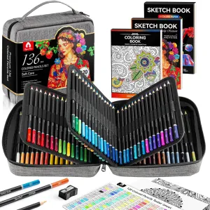 136 PCS Colored Pencils Set for Adult Coloring Books, 120 Colored Pencils with Sketchbook, Coloring Book, Sharpener, Soft Core Sketching Drawing Pencils, Art Supplies for Adults Artists (Grey)
