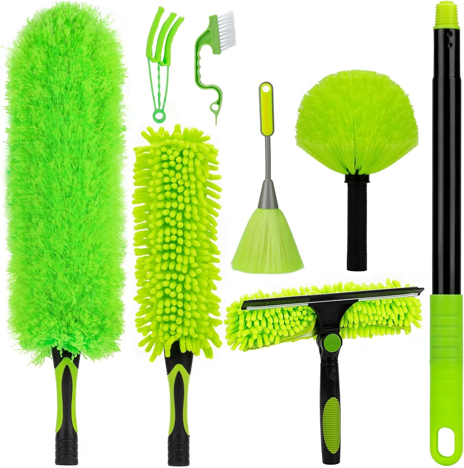 15Foot High Reach Dusters for Cleaning with 7.8 FT Extension Pole, Duster Kit with Cobweb Duster, Ceiling Fan Ceaner Duster, Blind Duster and Window Squeegee