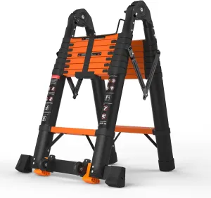 16.5FT Telescoping Ladder A Frame, Aluminum Portable Extension Folding Ladder Meets EN131 Standard, Multi-Purpose Compact Telescopic Ladder for Household or Outdoor Work, 330lbs Max Capacity