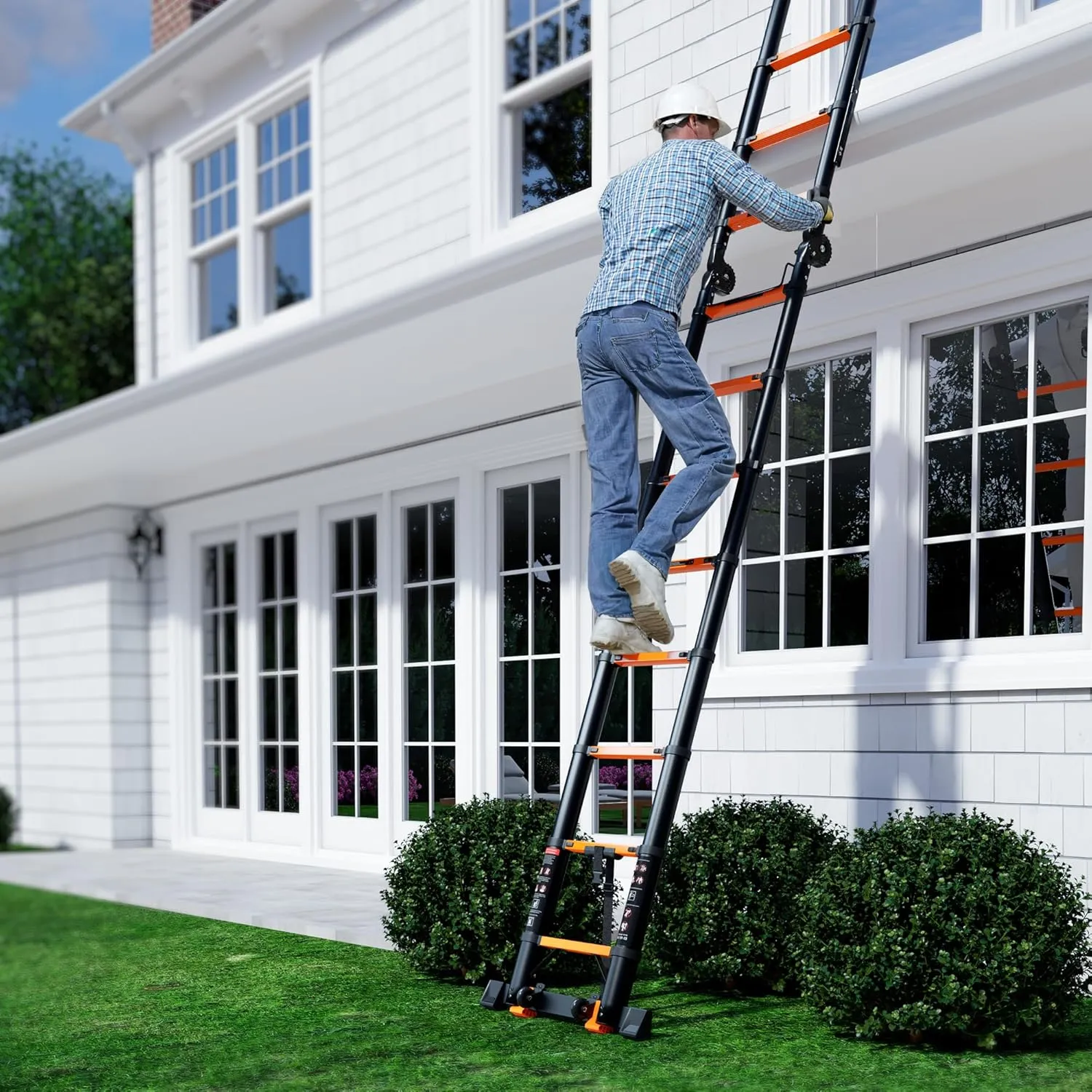 16.5FT Telescoping Ladder A Frame, Aluminum Portable Extension Folding Ladder Meets EN131 Standard, Multi-Purpose Compact Telescopic Ladder for Household or Outdoor Work, 330lbs Max Capacity