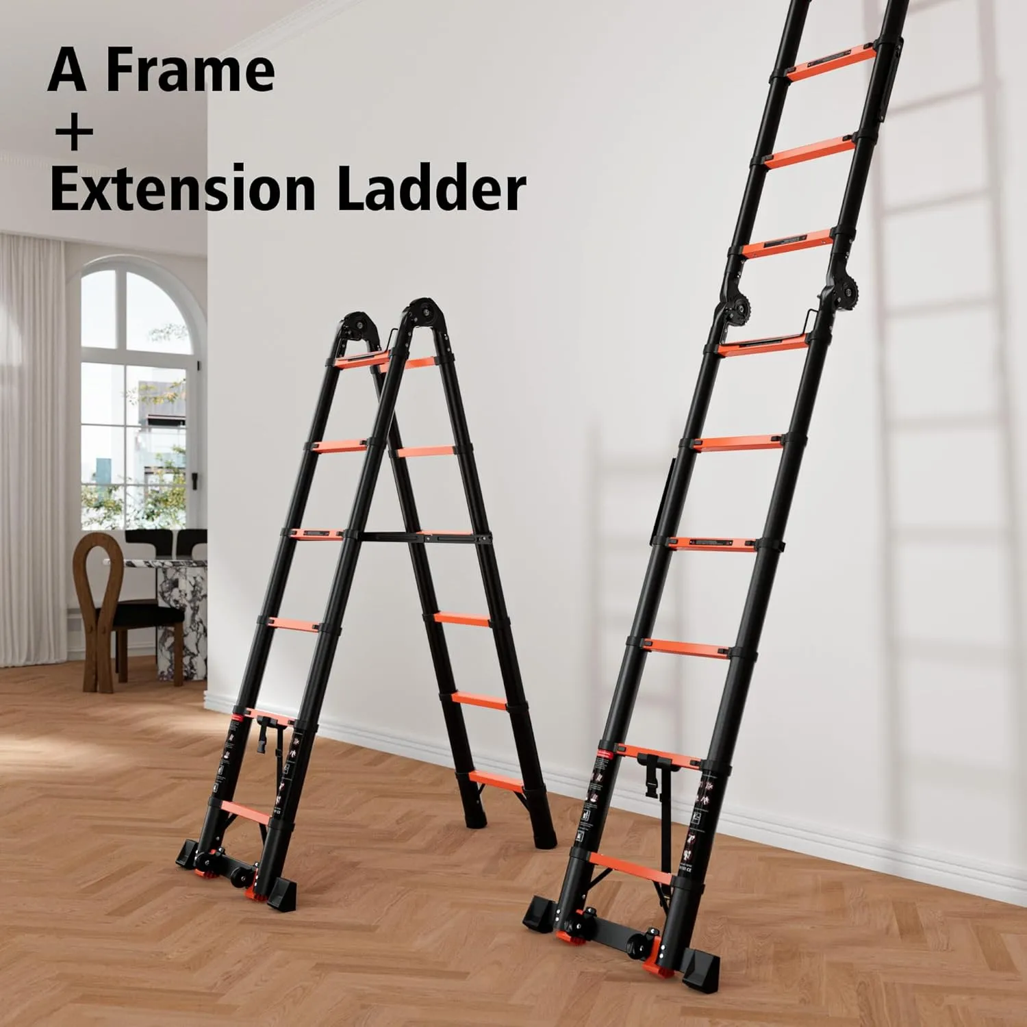 16.5FT Telescoping Ladder A Frame, Aluminum Portable Extension Folding Ladder Meets EN131 Standard, Multi-Purpose Compact Telescopic Ladder for Household or Outdoor Work, 330lbs Max Capacity