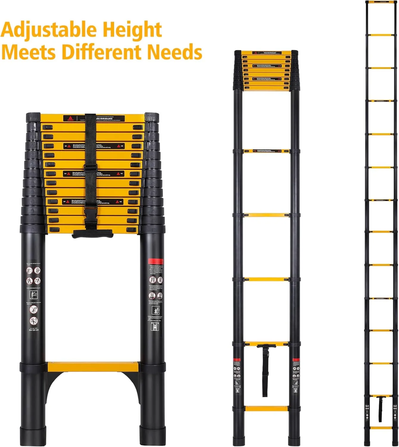 16.5FT Telescoping Ladder, Aluminum Extension Folding Ladder Meets EN131 Standard, Multi-Purpose Compact Telescopic Ladder for Household or Outdoor Work, 330lbs Max Capacity