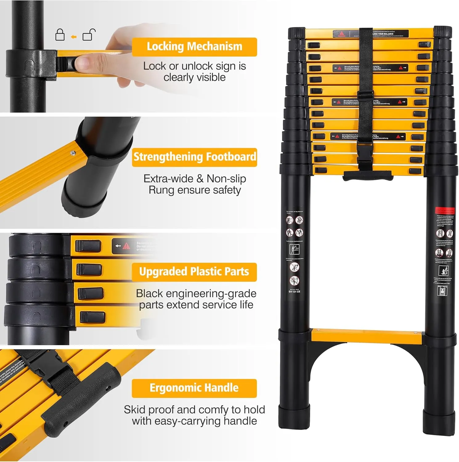 16.5FT Telescoping Ladder, Aluminum Extension Folding Ladder Meets EN131 Standard, Multi-Purpose Compact Telescopic Ladder for Household or Outdoor Work, 330lbs Max Capacity