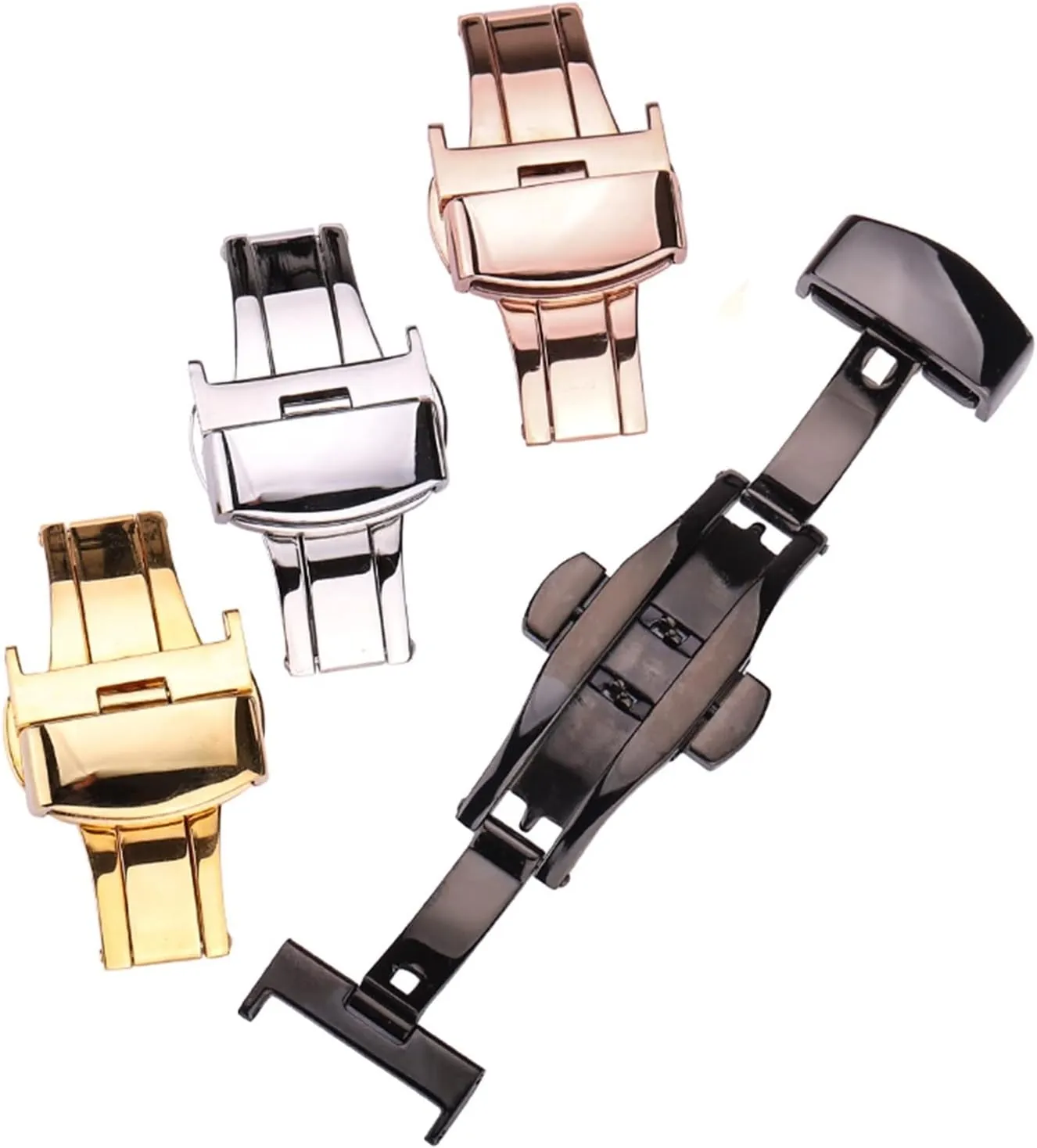 16mm 18mm 20mm 22mm 24mm 361L Stainless Steel Deployment Clasp Men Women Watchband Strap Silver Rose Gold Black Watch Buckle(Silver,16mm)