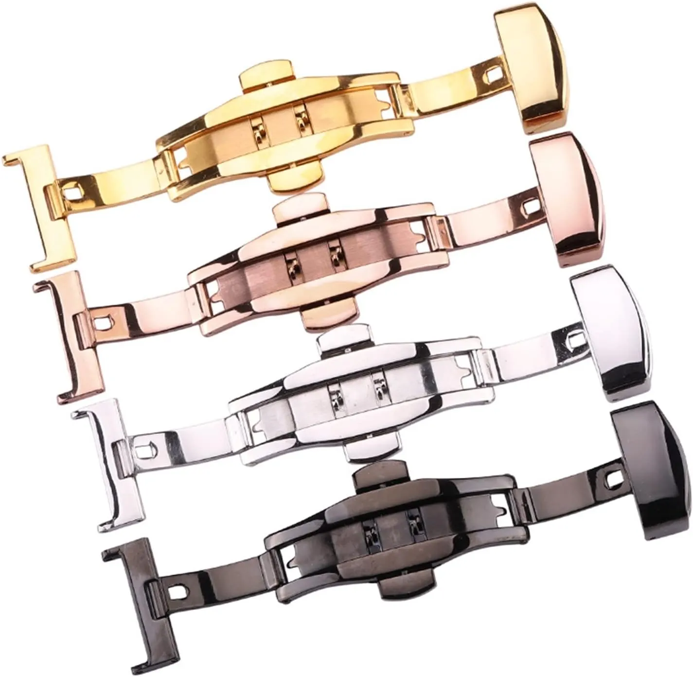 16mm 18mm 20mm 22mm 24mm 361L Stainless Steel Deployment Clasp Men Women Watchband Strap Silver Rose Gold Black Watch Buckle(Silver,16mm)