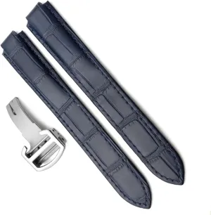 16mm 18mm 20mm Genuine Leather Watch Strap With Folding Buckle Watch Bands For Cartier Tank Solo Blue Ballon