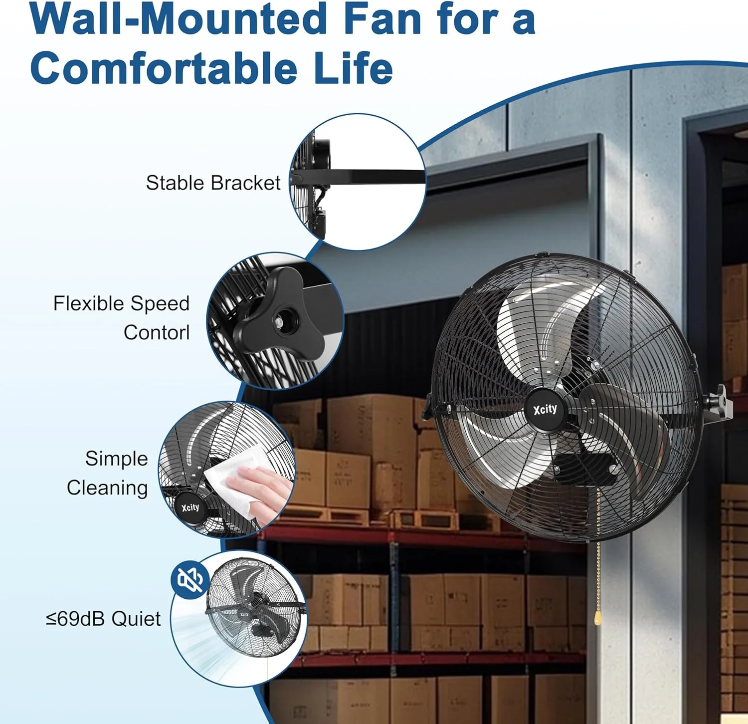 18 Inch Garage Wall Mount Fan, 3-speed High Velocity Metal Industrial Fan, Adjustable Tilt, 4200 CFM Aluminum Blades for Warehouse Workshop Greenhouse Commercial