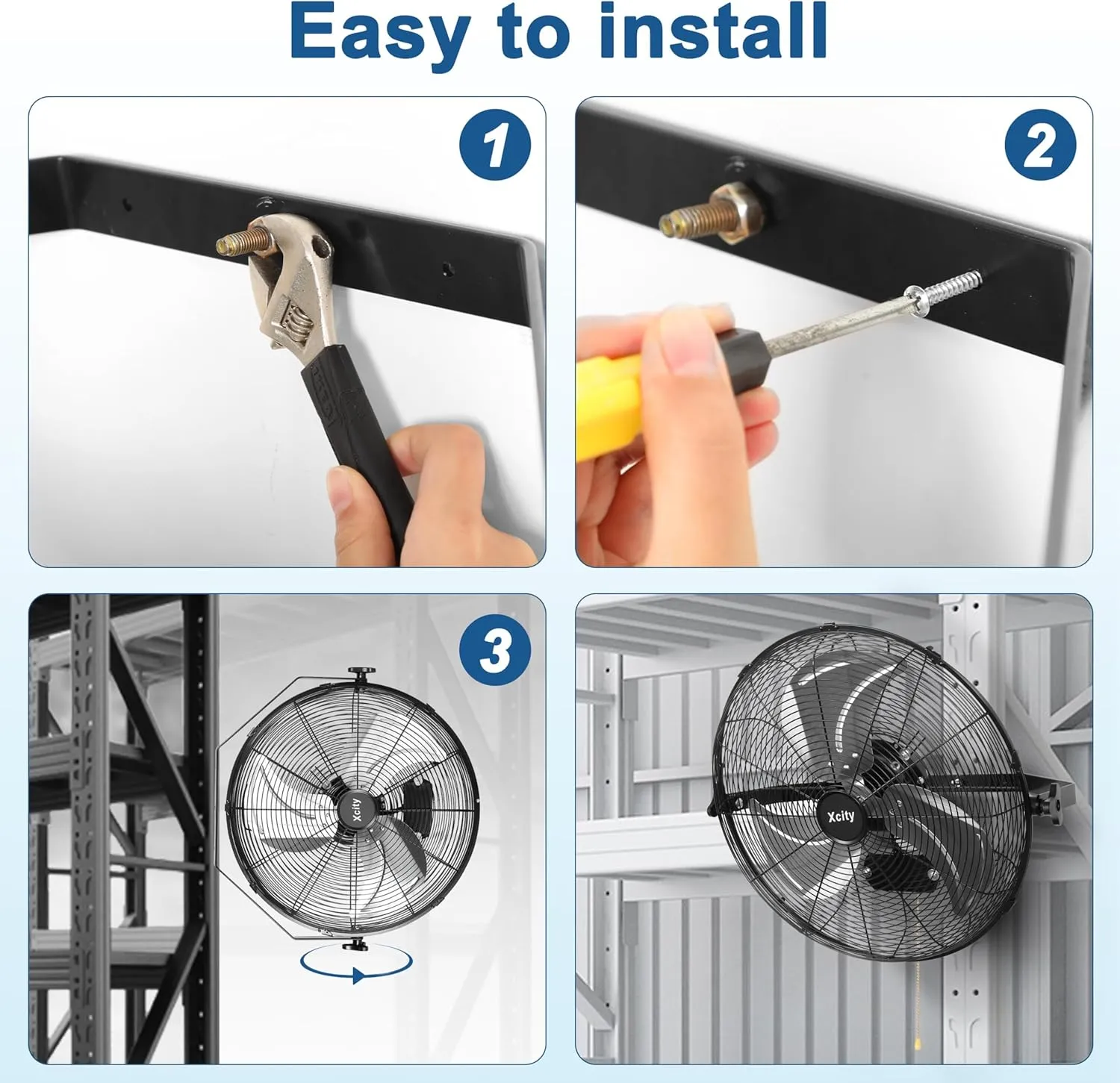 18 Inch Garage Wall Mount Fan, 3-speed High Velocity Metal Industrial Fan, Adjustable Tilt, 4200 CFM Aluminum Blades for Warehouse Workshop Greenhouse Commercial