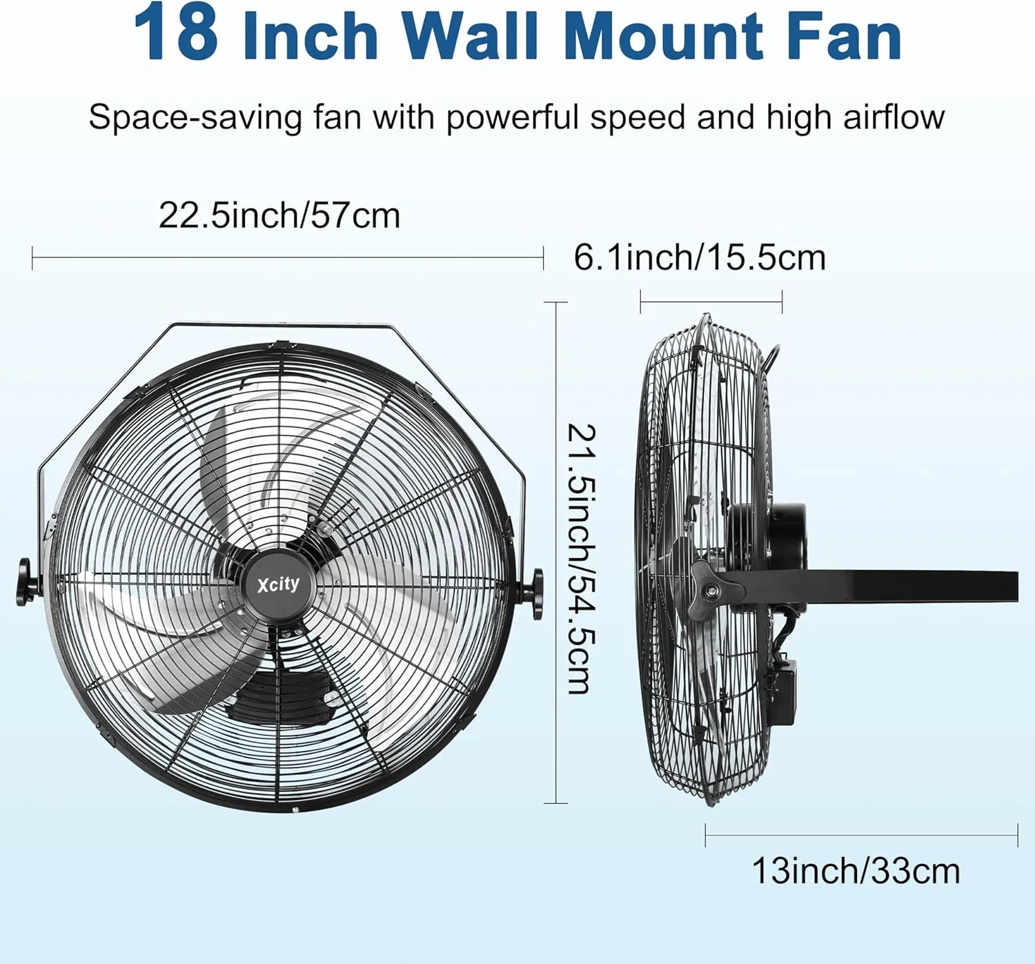 18 Inch Garage Wall Mount Fan, 3-speed High Velocity Metal Industrial Fan, Adjustable Tilt, 4200 CFM Aluminum Blades for Warehouse Workshop Greenhouse Commercial