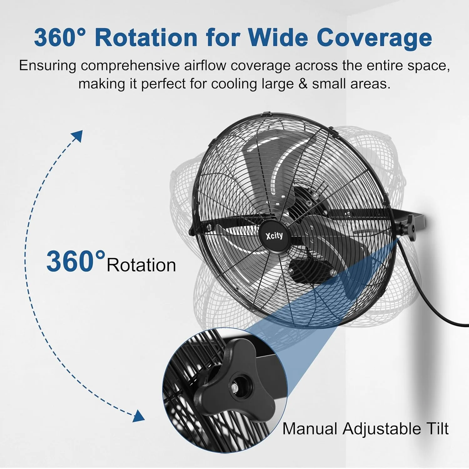 18 Inch Garage Wall Mount Fan, 3-speed High Velocity Metal Industrial Fan, Adjustable Tilt, 4200 CFM Aluminum Blades for Warehouse Workshop Greenhouse Commercial
