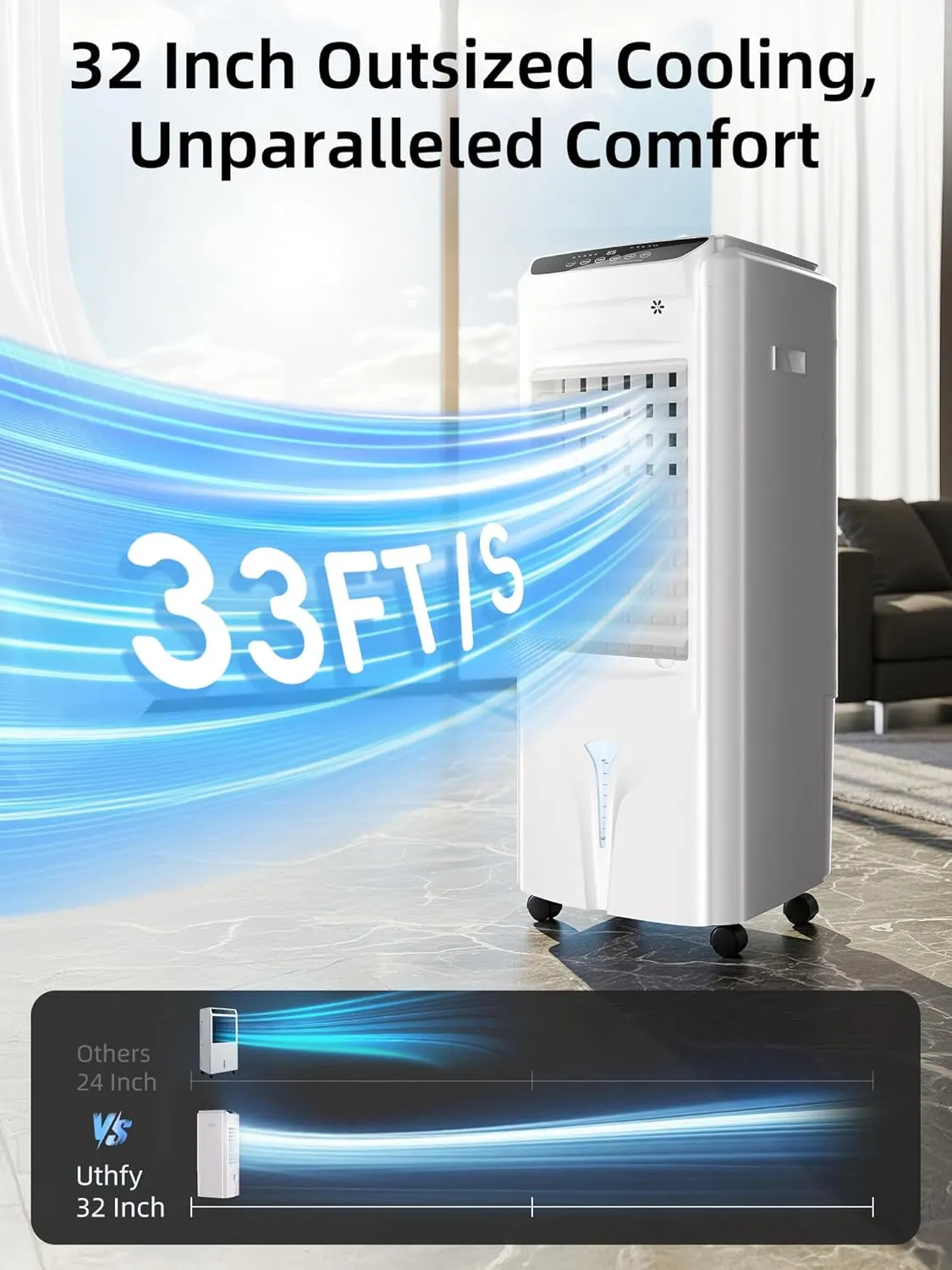 1800 CFM Evaporative Air Cooler, 32 Inch Swamp Cooler Air Conditioner with 4.2 Gal Water Tank, 120°Oscillation, 12H Timer, 3 Speed, 4 Modes, Remote, Portable Cooling Fan for Bedroom, Living Room