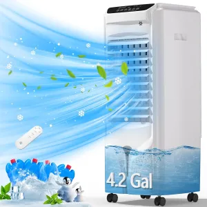 1800 CFM Swamp Cooler,32" Evaporative Air Cooler with 4.2-Gal Water Tank,120°Oscillation,12H Timer,Remote Control,3 Modes,3 Speeds,4 Ice Packs,Air Cooler for Bedroom,Home,Office,Kitchen Pure White