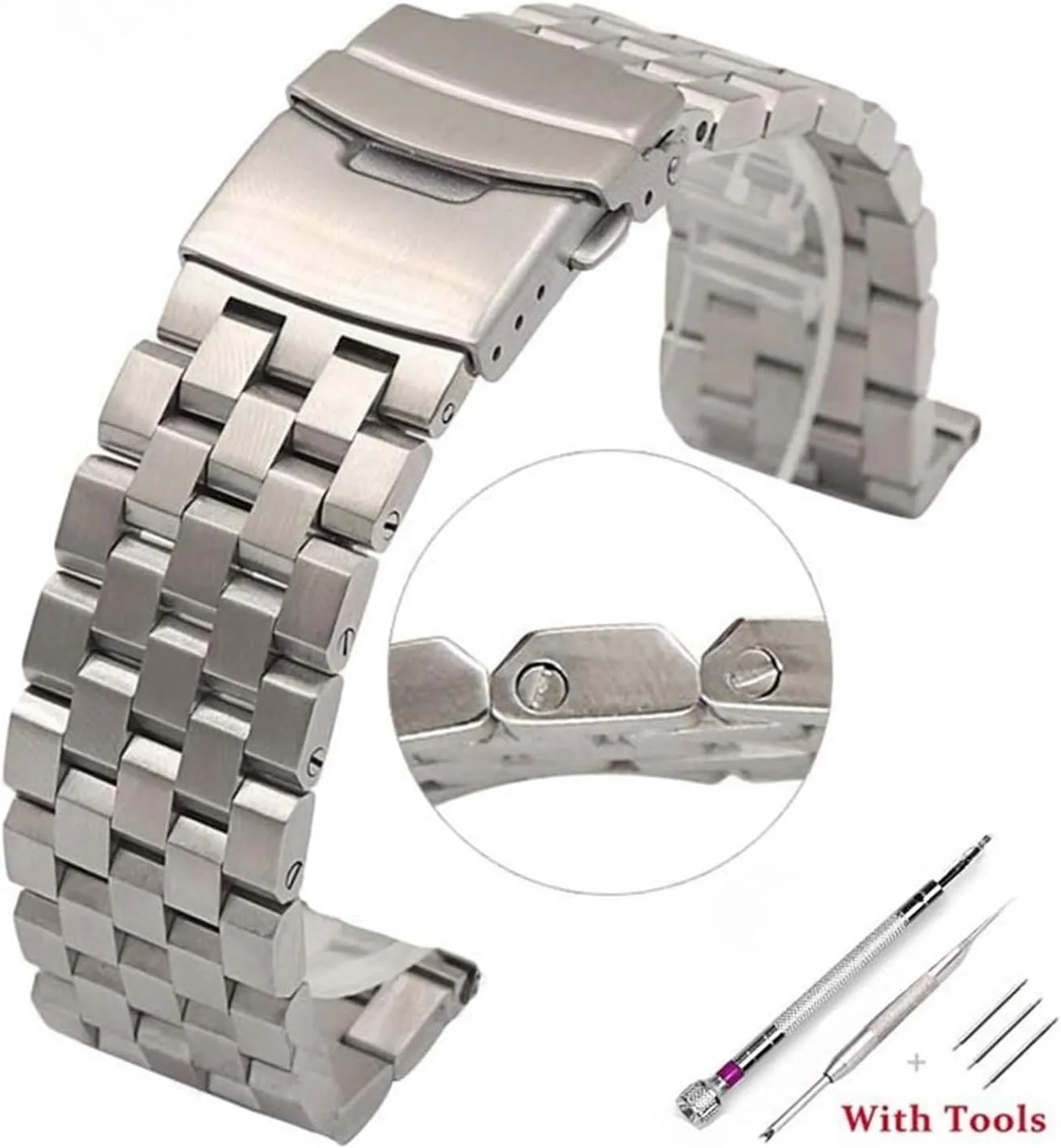 18mm 20mm 22mm 24mm 26mm Solid Stainless Steel Flat Interface Strap, Wristband, Tool(Black-Pins,24mm)