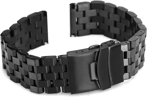 18mm 20mm 22mm 24mm 26mm Solid Stainless Steel Flat Interface Strap, Wristband, Tool(Black-Pins,24mm)