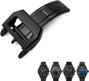 18mm 20mm 316L Stainless Steel Deployment Buckle for IWC Pilot Mark Portugieser Rose Gold Rubber Leather Watchband Folding Clasp (Color : Preto, Size : 20mm)