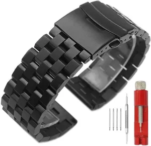 18mm/20mm/22mm/24mm Metal Brushed Chain Watch Band Solid Stainless Steel Watch Bracelet Strap, Compatible with Most Traditional Watches for Men and Women Silver/Black