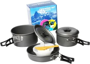1set Camping Cookware Portable Folding Cookware Kit for People Includes Pot Pot Frying Pan Bowls Utensils Lightweight Easy to Carry for Outdoor Camping BBQ Picnics