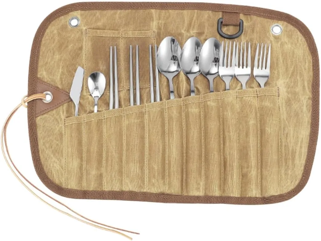 1Set Camping Utensil Set Stainless Steel Travel Cutlery Kit with Spoon Fork Lightweight Durable Dinner Accessories for Camping Picnics and Outdoor
