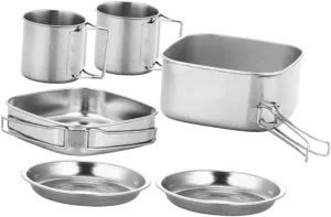 1set Portable Camping Cookware Kit Stainless Steel Cooking Pot for Outdoor Adventures Lightweight Compact Design for Easy Storage and Cleaning