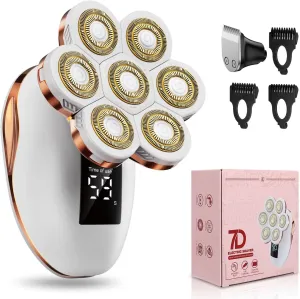 2-in-1 Electric Razors for Women, Wet/Dry 7D Rechargeable Rotary Shaver for Legs, Water Resistant Grooming Kit - Electric Razors for Women, Facial Hair Removal, Bikini Trimmer, Lips - Gentle Hair Remo