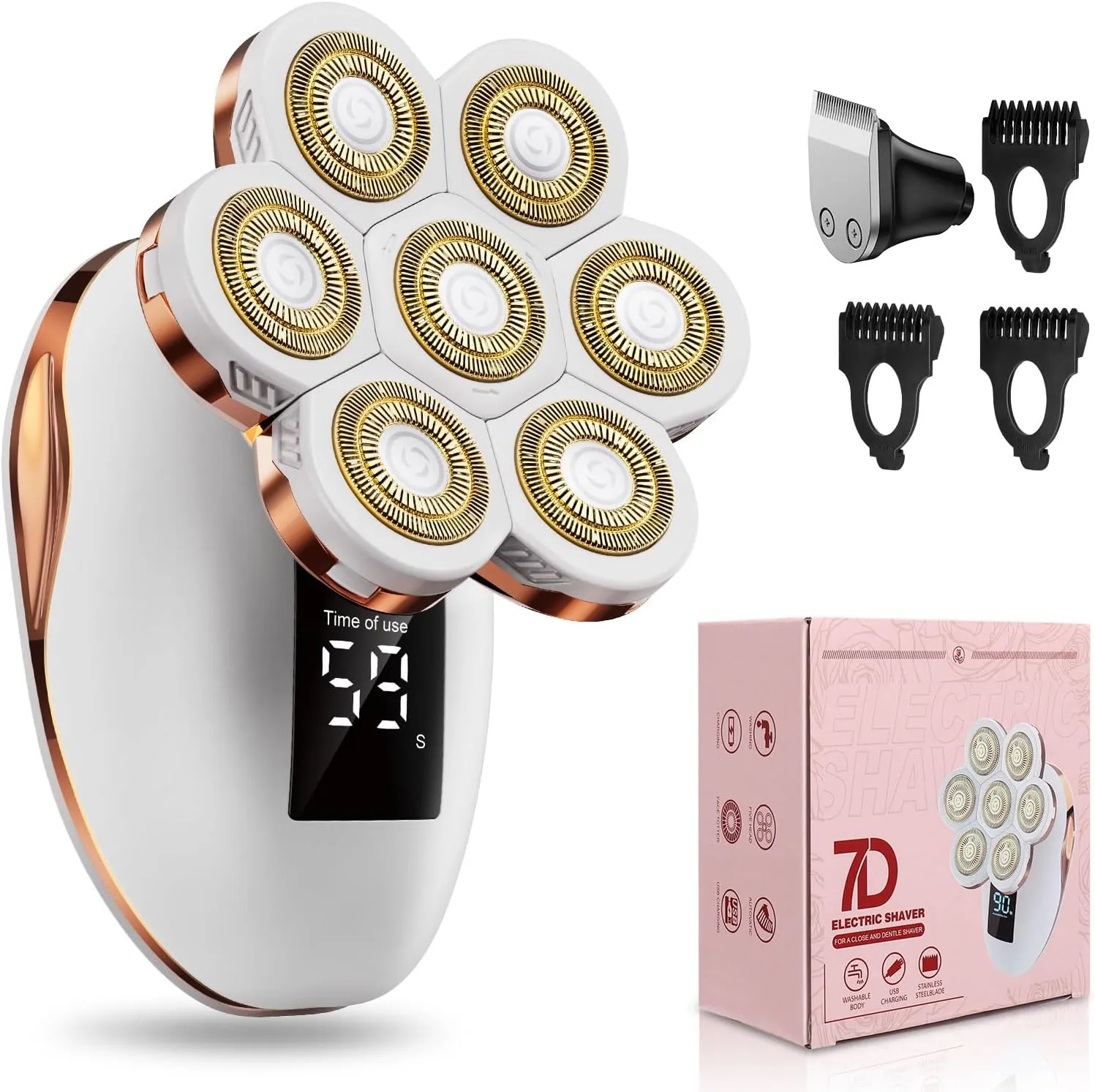 2-in-1 Electric Razors for Women, Wet/Dry 7D Rechargeable Rotary Shaver for Legs, Water Resistant Grooming Kit - Electric Razors for Women, Facial Hair Removal, Bikini Trimmer, Lips - Gentle Hair Remo