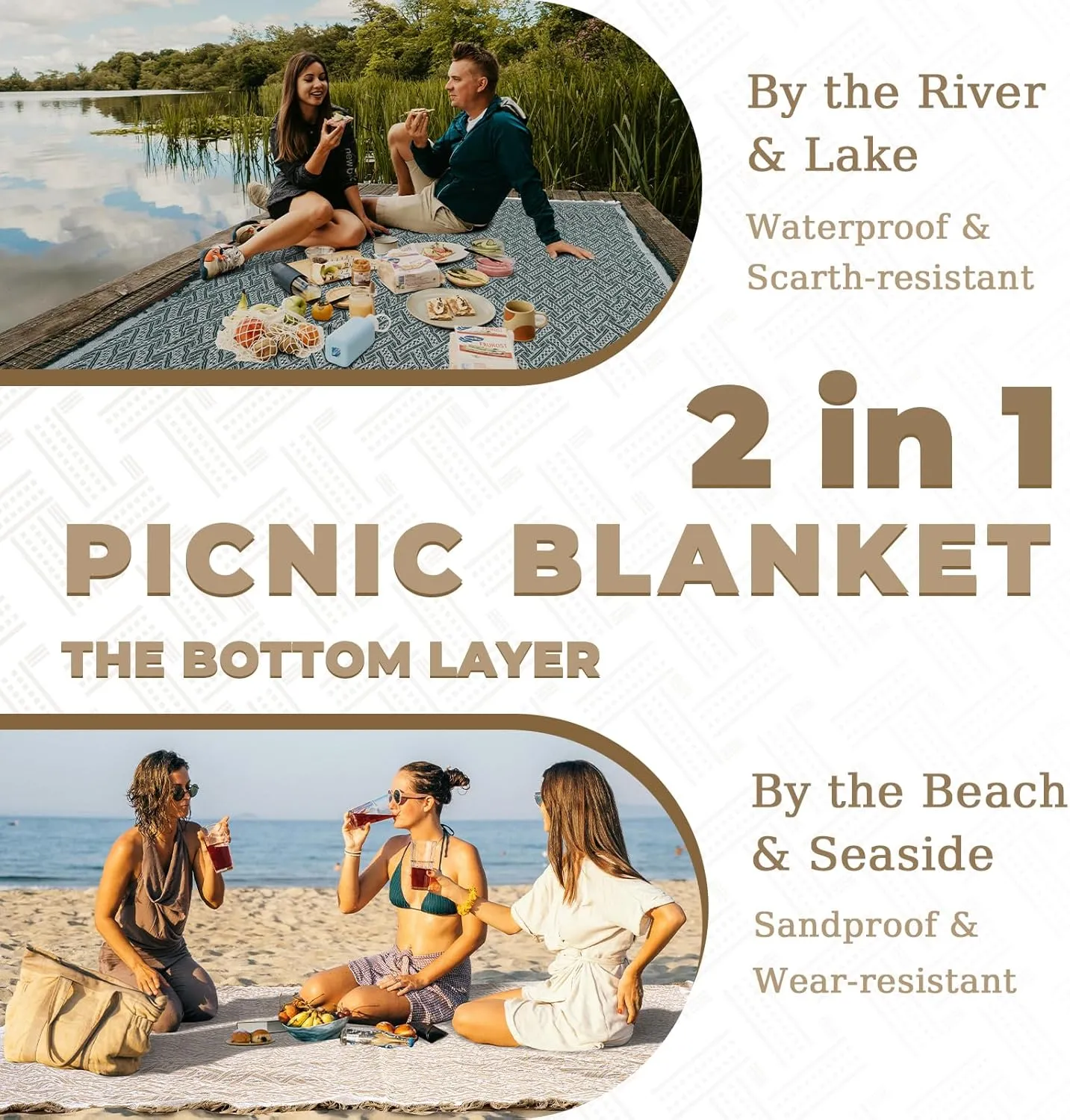 2 in 1 Extra Large Outdoor Picnic Blanket Camping Mat Lightweight Oversized Giant Turkish Boho Beach Towel Mexican Serape Baja Cobijas Mexicanas Para Mesa Park Stadium Outside Festival Grass Hammock