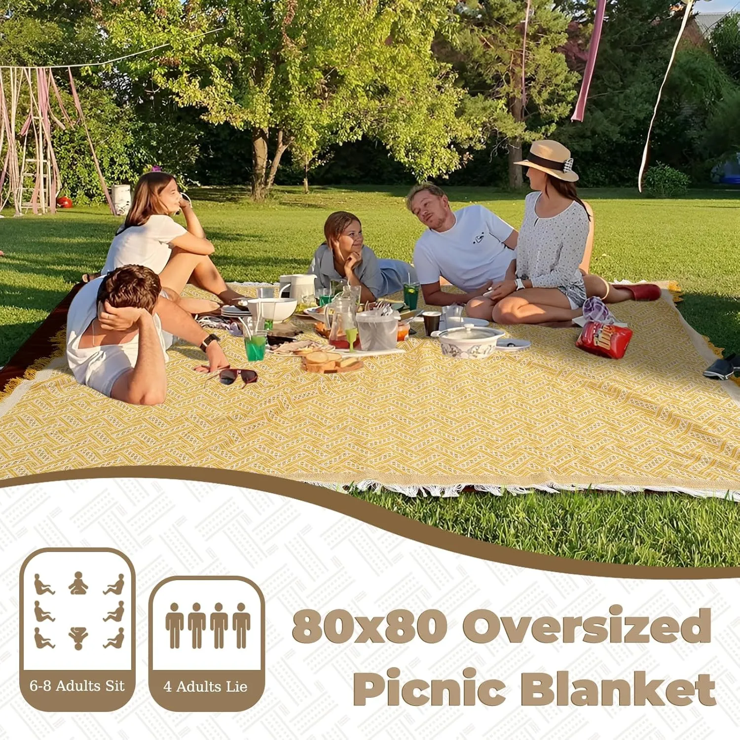 2 in 1 Extra Large Outdoor Picnic Blanket Camping Mat Lightweight Oversized Giant Turkish Boho Beach Towel Mexican Serape Baja Cobijas Mexicanas Para Mesa Park Stadium Outside Festival Grass Hammock
