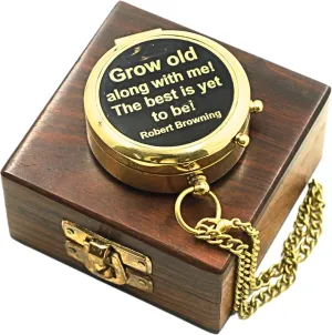 2 Inch Nautical Brass Marine Robert Browing Engraved Compass with Wooden Box Christmas/My Best Man/Fathers Day/Mothers Day/My Man/to My Husband.by New Lite Hub. Gold