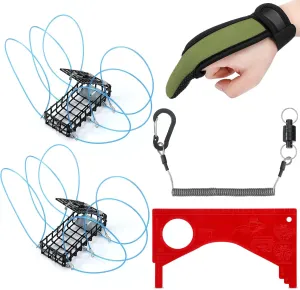 2 Pack 6 Loop Crab Trap for Fishing Pole for Catching Dungeness, Blue Red Crab, Including 2 Snares 1 Gloves 1 Measuring Ruler 6 Reserve Loops and Magnetic Lanyard