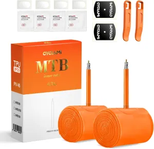 2-Pack CYCLAMI 700C x 18-32C / 32-47C (ALLRoad & Gravel) / MTB27.5/29 inch x 1.9-2.5 TPU Inner Tubes with 45mm/65mm/85mm Presta Valves Lightweight (Include Bike Tube Patch Repair Kit)
