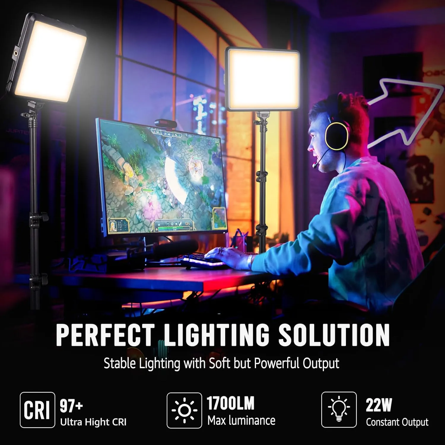 2-Pack Photography Lighting Kit, NiceVeedi 22W LED Video Light Kit, 2900-7000K Studio Light with Tripod Stand, 73" Stream Light for Video Recording