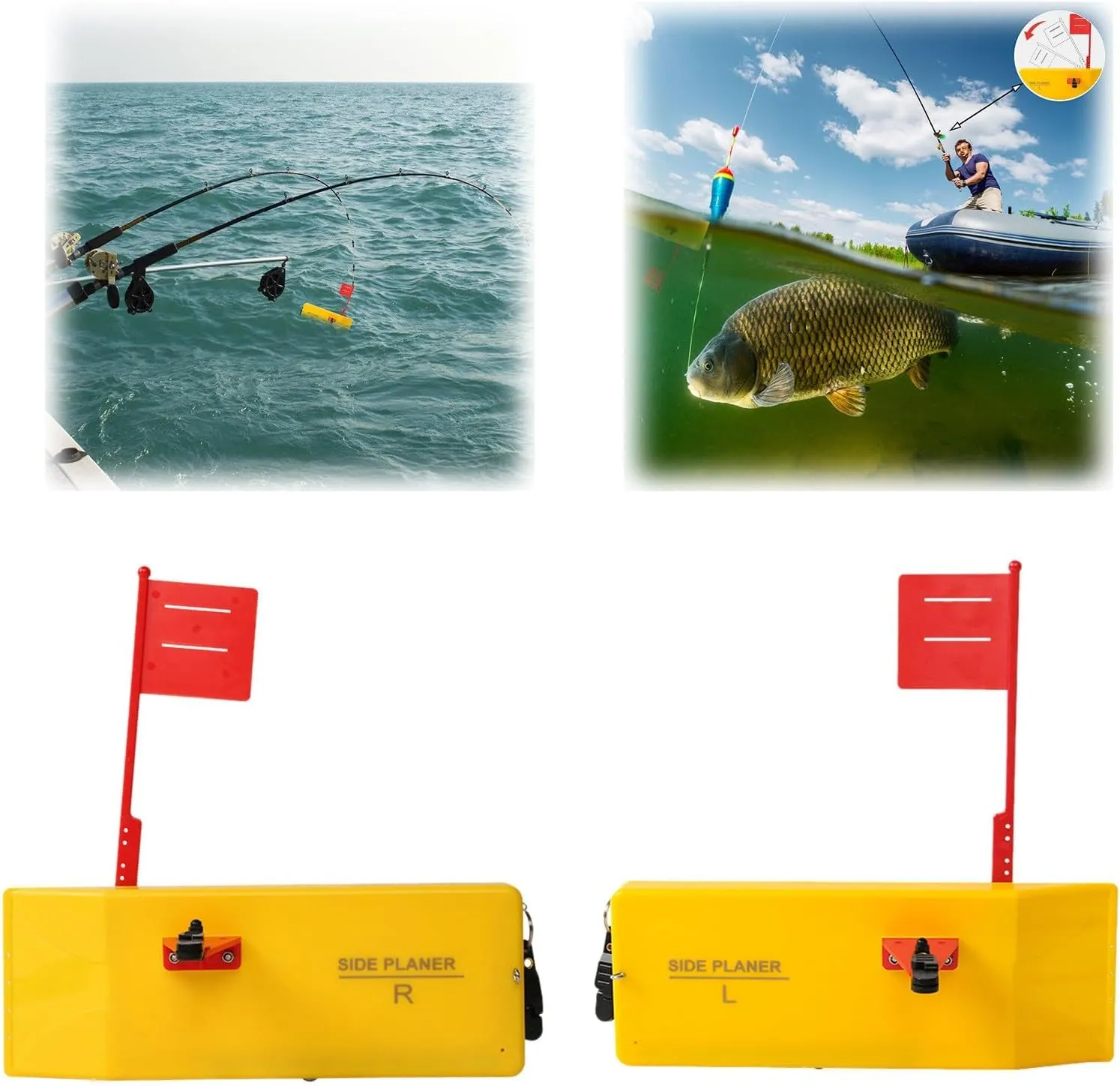 2 Pack Planer Board for Fishing, Fishing Tool Fishing in Line Side Clip Medium Side Planer Board Quick Grip Snap Release for Trolling Boat Fishing Towing, Inshore Offshore Trolling Dragging