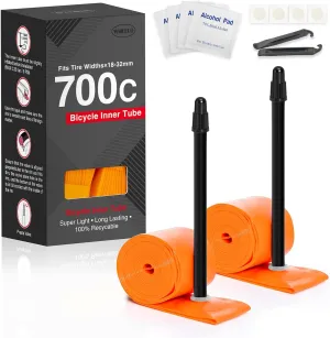 2-Pack TPU 700C×18-32C Bike Inner Tube, Ultralight (ALLRoad & Gravel) Bike Tube with 45mm/65mm/85mm Presta Valves for Road Bike (Include Bike Tube Patch Repair Kit)