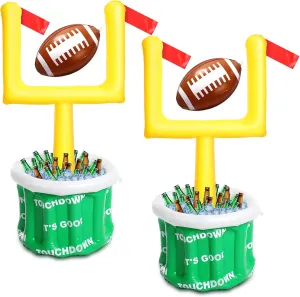 2 Pcs 79 x 53.54 Inch Inflatable Football Drink Cooler Football Field Cooler Party Drink Cooler Blow Goal Post Cooler with 2 Inflatable Rugby for Sports Game Party Supplies