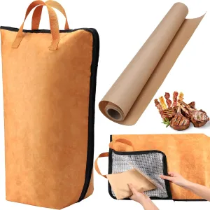 2 Pcs BBQ Blanket and Butcher Paper, 21 Inch Large BBQ Blanket for Resting Meat, Reusable Smoker Grill Meat Insulated Resting Bag with Handle Strap & Wide Mouth for Large Beef Pork Turkey