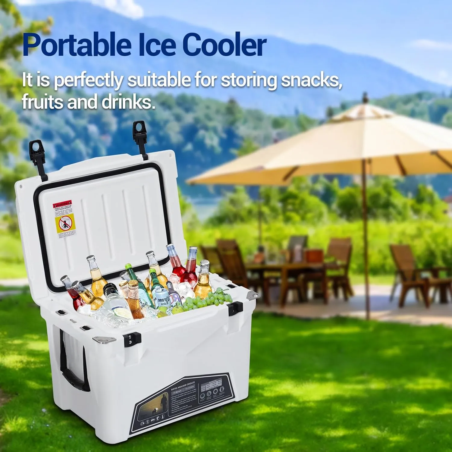 20 Quart Hard Camping Cooler, Portable Insulated Ice Chest Cooler Box with Heavy Duty Handle, 5-Day Ice Retention, Great for Beach, Camping, Picnic, BBQ, Fishing