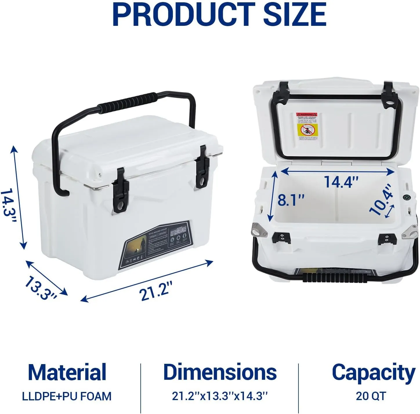 20 Quart Hard Camping Cooler, Portable Insulated Ice Chest Cooler Box with Heavy Duty Handle, 5-Day Ice Retention, Great for Beach, Camping, Picnic, BBQ, Fishing